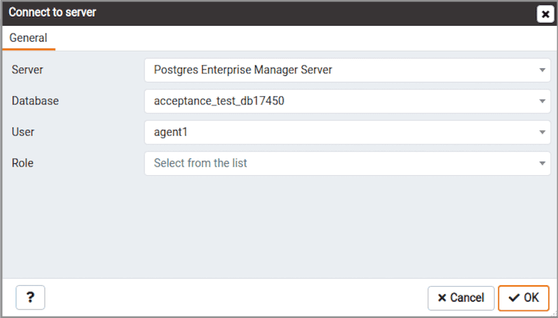 Query tool connection dialog